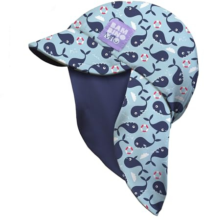 Bambino Mio, Gorro de baño Reversible con protección Solar UPF 40+ (0-6 Meses) para bebés y niños pequeños - Ballena Azul, para niños y niñas