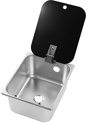 Alomejor Évier de Cuisine pour Camping-car, évier de Cuisine en Acier Inoxydable 304 avec Couvercle en Verre trempé, Cuve Simple 300 X 240 X 150 Mm, Drain de 40 Mm pour Camping-car, van, Yacht,