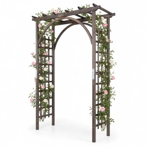 GYMAX Arche de Jardin en Bois pour Roses, Support pour Plantes Grimpantes