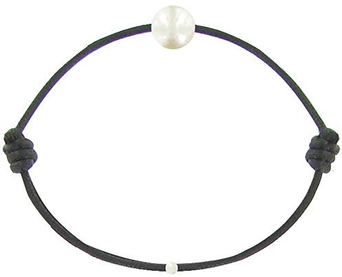 Les Poulettes Jewels – barnarmband – min första pärla- vaxat band armband – vit odlad sötvattenspärla 6-7 mm – klassiker, colore: Svart, cod. SDU-BRA-02-06-007-I05