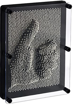 Relaxdays Sculptures clous 3D Métal pin Art esprit créatif détente 13 x 18 cm Tableau à clous Empreinte main visage tige métallique Effet relief Mural sculpture cadre, noir