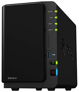 Synology DS216 + II 2 Bay Desktop NAS Unit con Dual Core CPU, hot-swappable Drive Tray Design 16TB WD RED