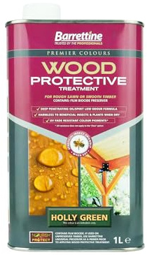 Barrettine Wood Protective Treatment (Holly Green, 1L) - Ideal Treatment for Outdoor Treated Timber Structures. Wood Protector Oil with Water Repellent Qualities. UV & Fade Resistant.