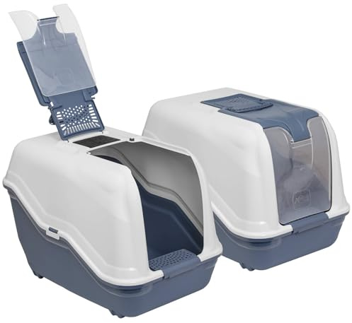 Lettiera dei gatti Netta Maxi, confezione risparmio da 2 unità XXL, colore bianco-blu, con topolino giocattolo