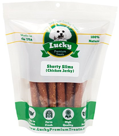 Lucky Premium Treats Lucky Shorty Slims - Apple and Chicken Jerky Dog Treats, Crunchy Dog Chew Sticks with Real Chicken and Apple for Small to Large Dogs (7 Count)