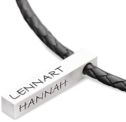 Herren Kette Mann mit Gravur Quader Lederkette Männer personalisiert FBML CROSS BLACK Geschenk Vater Papa Opa Partnerkette Stabanhänger