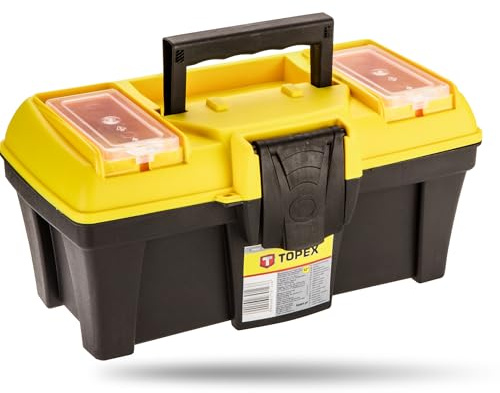 TOPEX Werkzeugkasten 12 (29 x 14 x 15 cm) Organizer, Verschließbare Fächer | Kunststoffklammern, Kunststoffgriff, Buckle, Lightweight Kunststoff Werkzeugbox, Mit Abnehmbarem Tablett