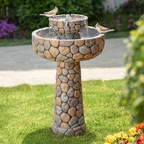 Glitzhome Fontana a 2 livelli in pietra come patio cascata fontana per esterni con decorazione bagno per uccelli giardino cascata patio fontana con pompa, multicolore, 61 cm di altezza