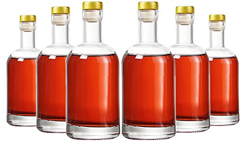 Kaachli Clear Glass Bottles 12 oz - 375ml [Pack of 6] for Wine Beverages Drinks Oil Vinegar Kombucha Beer Water Soda with Cork Stopper Airtight Lid