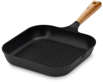 Gerlach 1760 Poêle Grill Carrée En Aluminium Revêtement Antiadhésif Tous Feux Dont Induction Poignée Ergonomique En Bois 24 cm Natur