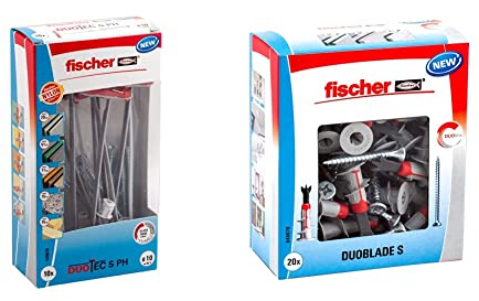 fischer DUOBLADE S, selbstbohrender Gipskartondübel mit Spanplattenschraube, 20 Dübel + 20 Schrauben & DUOTEC 10 S PH, Kippdübel mit Panheadschraube, 2-Komponenten-Dübel, 10 Dübel + 10 Schrauben