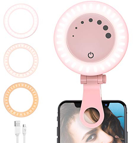 Illuminazione per videoconferenze, luce ad anello per selfie, con clip, dimmerabile, luce per webcam, luce per computer portatile, per lavoro a distanza, webcam, chiamate zoom e live streaming (rosa)