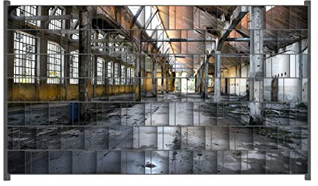 Wallario Zaun Sichtschutz Windschutz für EIN- und Doppelstabmattenzäune in der Größe Breite 2,50m x Höhe 1,40m, Motiv: Alte Industriehalle leerstehend und einsam