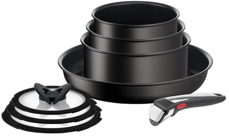 Tefal Ingenio Unlimited On - Set di padelle da 28 cm + 3 casseruole da 16/18/20 cm + 3 coperchi + manico rimovibile, adatto a induzione, antiaderenti, Thermo-Signal, senza PFOA, lavabile in