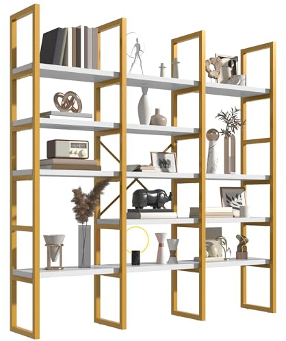 Jehiatek Gold Bookshelf 5 Tiers, Geometric Bookcase, 71L x 71H Tall Etagere Book Case, Sturdy Metal Frame, Freestanding Display Shelving Unit for Home, Office, Library