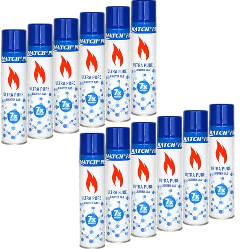Premium Nachfüllgas - Butangas - Gas - Feuerzeuggas - Feuerzeug + 1 Feuerzeug (12 x Feuerzeuggas) (12)