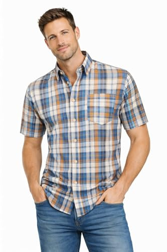 Men's Checked Shirt Mens Shirts Short Sleeve Cotton Casual Shirt for Men