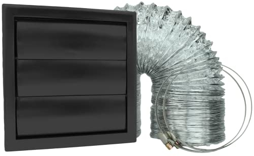 VENTS Cooker Hood Duct Vent Kit, 125mm (5-inch) Diameter. Black Louvered Grille, 2 Jubilee Clips, 3 Meters Semi-Rigid Metal Aluminium Ducting