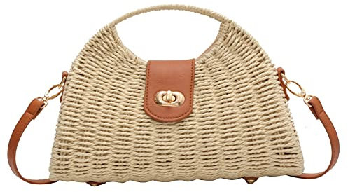 Summer Straw Bag for Women Straw Hand-woven Top-handle Handbag Crossbody Tote Clutch Bags for Travel