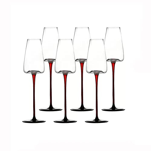 SISWIM Flûtes à Champagne Lot de 6 Verres à Champagne en Verre de Cristal Rouge à Pied concave Verre à vin Haut Verre Mousseux 260 ML flûte à Champagne Coupes à Champagne