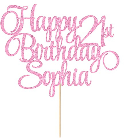 Happy Birthday Cake Topper Personalised Cake Topper Birthday Decoration with Any Age & Name 11 Colors Double-Sided Glitter Cake Topper Gifts for 13th 16th 18th 21st 30th 50th 60th (Baby Pink）