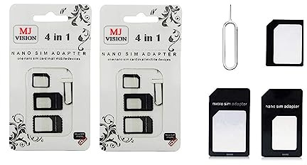 MJ Vision Kit de herramientas SIM 4 en 1 | Convierte Nano SIM a Micro SIM | Kit adaptador SIM con pin eyector SIM | Extractor para Smartphone | Convertidor con bandeja de acero Expulsión Pin para