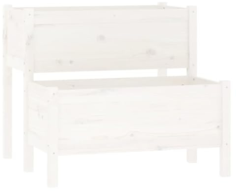 vidaXL Pflanzkübel, 2-stufige Hochbeet Pflanzkasten, Blumentopf mit Holzrahmen, Pflanzgefäß Blumenkasten für Balkon Garten, Weiß 84,5x84x75 cm Massivholz Kiefer