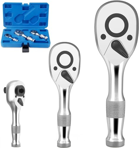 BINGCOBBER 3 pcs Jeu de mini-cliquets réversibles 1/4'-3/8'-1/2' | Clé à cliquet 72 dents en acier Cr-V