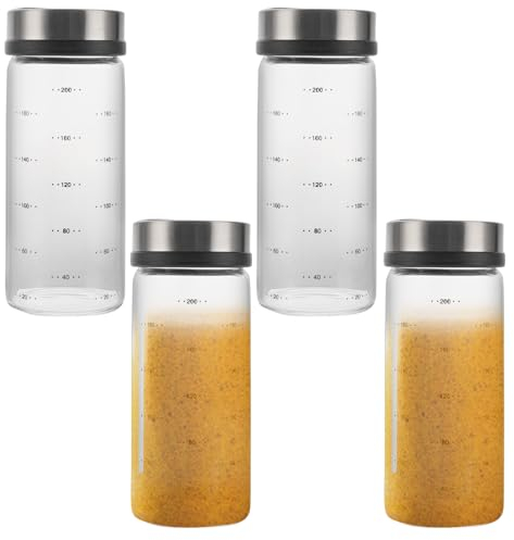APACALI 4 barattoli per spezie con coperchio girevole, in vetro borosilicato da 200 ml, spargispezie con 3 tipi di fori per spezie, rotondi, per cucina, grigliate all'aperto, barbecue