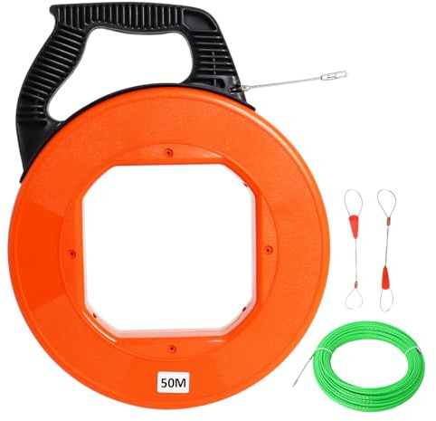 Ayuda cuesta arriba de cable de carbón 50m, 4.5 mm, tirar de la espiral con 2 resortes de guía, alambre de tren con carcasa de plástico y manija, pull en resorte para el cable (naranja)