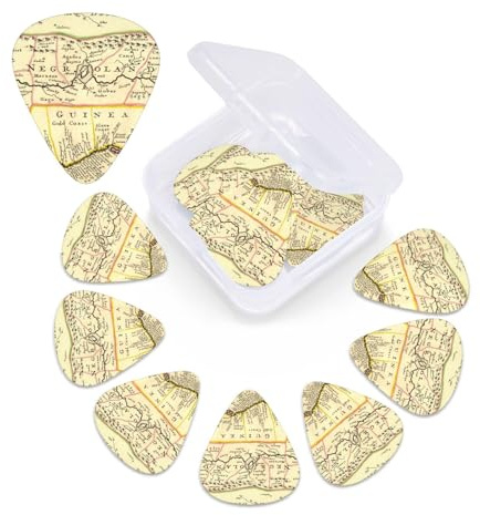 Hand Col Gitarrenplektren mit Gravur, Kartendruck, 12 Stück, mit Plektrenetui, Gitarrenplektren, Plektren, Plektrum 0,46 mm, 0,96 mm, 0,71 mm, Gitarrenzubehör für Bass-, Elektro-, Akustikgitarren,