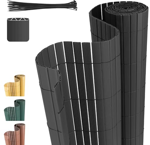 Cecaylie W-Rippenverstärkungen,Anthrazit PVC Sichtschutzmatte Sichtschutzzaun,UV-beständig, schimmelfrei und pflegeleicht,Verstärkt Starke Privatsphäre für Garten Balkon Terrasse(0.9 * 3M)