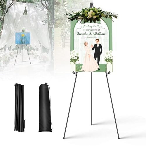Portable Floor Easel Stand for Display, Artist, Wedding Sign, Poster - 160cm Tripod, Adjustable Metal Easel for Painting, Display