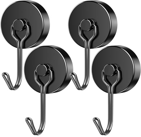 Grtard Magnethaken Extra Stark Schwarz 16 kg,4er Set Magnetische Haken mit Neodym Magnet, Drehbarer Magnet Haken für Spind Organizer, Werkstatt & Camping