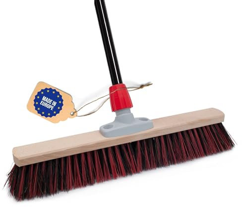 Novaliv Balai de rue avec manche - 50 cm - Poils Arenga-Elaston - Idéal comme balai d'extérieur - Balai de jardin avec manche - Poils durs - Balai de terrasse - Balai d'écurie - Balai industriel -