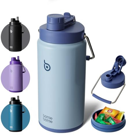 Bottle Bottle Insulated Water Bottle 2L with Straw and Dual-use Lid Half Gallon Water Jug Vacuum Stainless Steel for Workout and Sports Insulated Beer Growler with Handle(Blue)