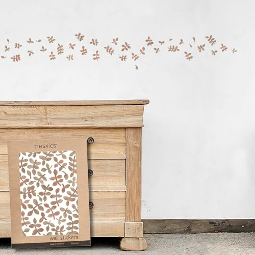 Pegatinas Pared Decorativas Hojas Acuarela | 1 Lámina, 40 Hojas Adhesivas | Vinilo Adhesivo Pared | Efecto Papel Pintado | Detalle Decorativo | TRESXICS (Marrón)