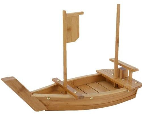 Sanfly Wooden Sushi Boat Serving Tray, 20.5 Inch Sashimi Dinner Platter for Restaurant or Home, Large Size Sushi Tray Serving Boat Plate