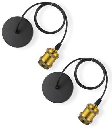 Vecys E27 Vintage Oro Bronce Portalámparas de Metal Accesorios de Lluminación con Cable Ajustable 100 cm para Luz Lámpara,Tienda de Techo para Bar, Cafetería, Hogar, Hotel(2PCS)