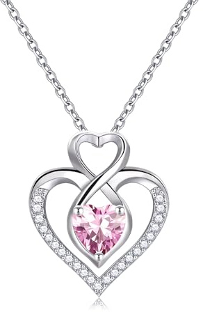 Sterling Silver October Birthstone Necklace for Women Heart Pendant Necklace S925 Silver Infinity Necklaces Pink Tourmaline Anniversary Jewellery Oct Birthday Gifts for Her Ladies Girls Mum