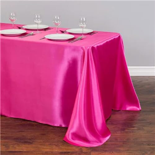 Satin-Tischdecke, Tischdeckenüberzüge, Hochzeit, Weihnachten, Geburtstag, Veranstaltungen, Bankettdekoration, Zuhause, Esstisch, Fuchsia, 145 x 366 cm (57 x 144 Zoll)