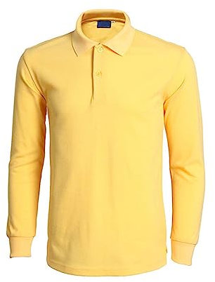 Plain Polo Shirts Long Sleeve for Men Business Casual Shirts Regular-Fit Dress Shirts Button Front Formal Shirt Work Shirts Non Iron Shirt Long-Sleeved T-Shirt Golf Tennis T-Shirt Polo Tops Yellow