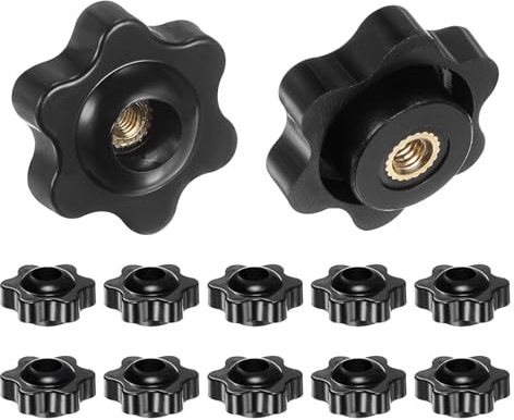 QUARKZMAN 12 Stück Sterngriffmutter M4 Flügelmuttern mit Gewinde, Rändelmutter Handgriff Durchgangsloch Klemmmutter Knebelmutter 25mm Spannknopf für Maschinen Fitnessgeräte, Schwarz