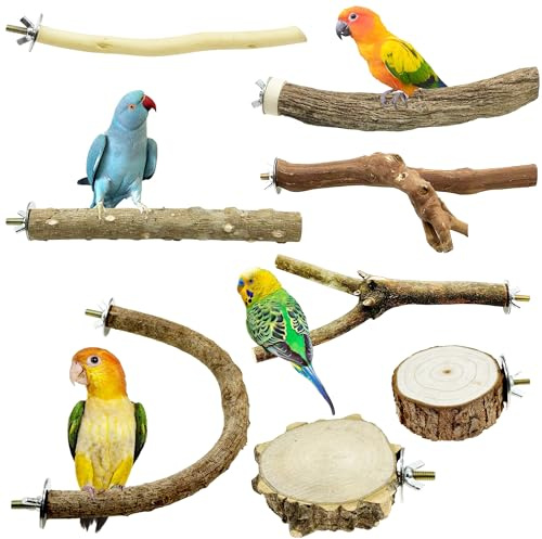 Allazone 8 Stück Natur Sitzstangen für Vögel, Naturholz Sitzstangen, Vogel Spielzeug, Vogelkäfigzubehör für Kleine Sittiche, Nymphensittiche, Sittiche