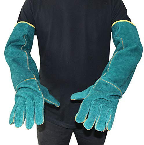 OUCRIY Anti-Biss-Schutzhandschuhe, Lange Leder-Schutzhandschuhe, Bissschutz-Handschuh Zum Greifen von Haustieren (Dunkelgrün)