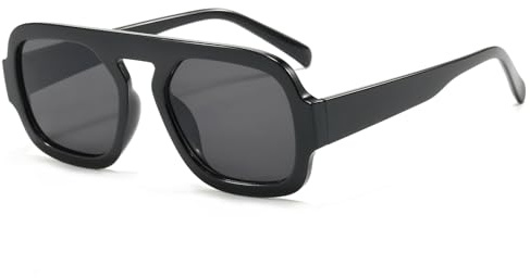 Long Keeper Occhiali da Sole Quadrati da Donna Uomo Vintage Occhiali da Sole Pilota Squadrati Classici Occhiali Pilota Anni 70 UV400 Protezione (Montatura Nero - Lente Grigio Scuro)