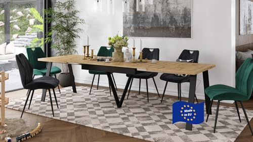 designimpex Design Esstisch ZAV-1 Eiche Artisan - Schwarz matt ausziehbar 140-290 cm ausziehbarer Esszimmertisch Tisch Ausziehtisch Dining Table Esszimmermöbel Küchentisch ausziehbar