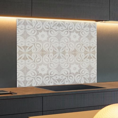 Spritzschutz Küchenrückwand Alu Matt 90 x 50 x 0,3 cm Beiges quadratisches Mosaikmotiv, Küchenwand Wandschutz, Herd Spritzschutz, Rückwand Küche, Pfannenspritzschutz - RUECKWAND24