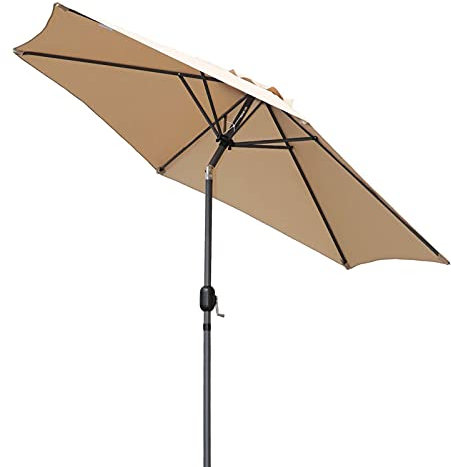 HUIBBGO Ombrellone da Giardino da 2,7 m, Parasole Basculante con manovella e Protezione UV, Compatto, da Esterno, per terrazza, Giardino, Spiaggia, Piscina, Patio