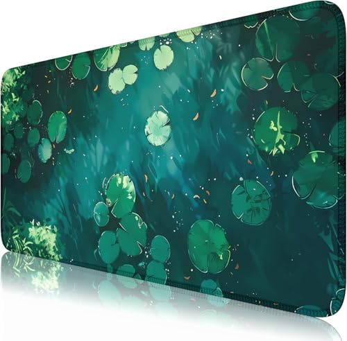 Nasdalgias Green Lily Schreibtischunterlage mit botanischer Wasserpflanze, XXL, großes Gaming-Mauspad für Büro, Computer, Tastatur, Laptop und Zuhause, Schreibtischunterlage 80 x 40 cm